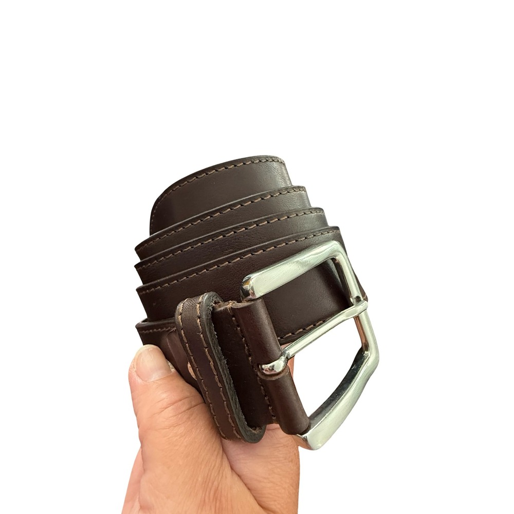 Gennaro Di Palma Leather Belt Mens 42 Brown Italian Leather Silver Buckle